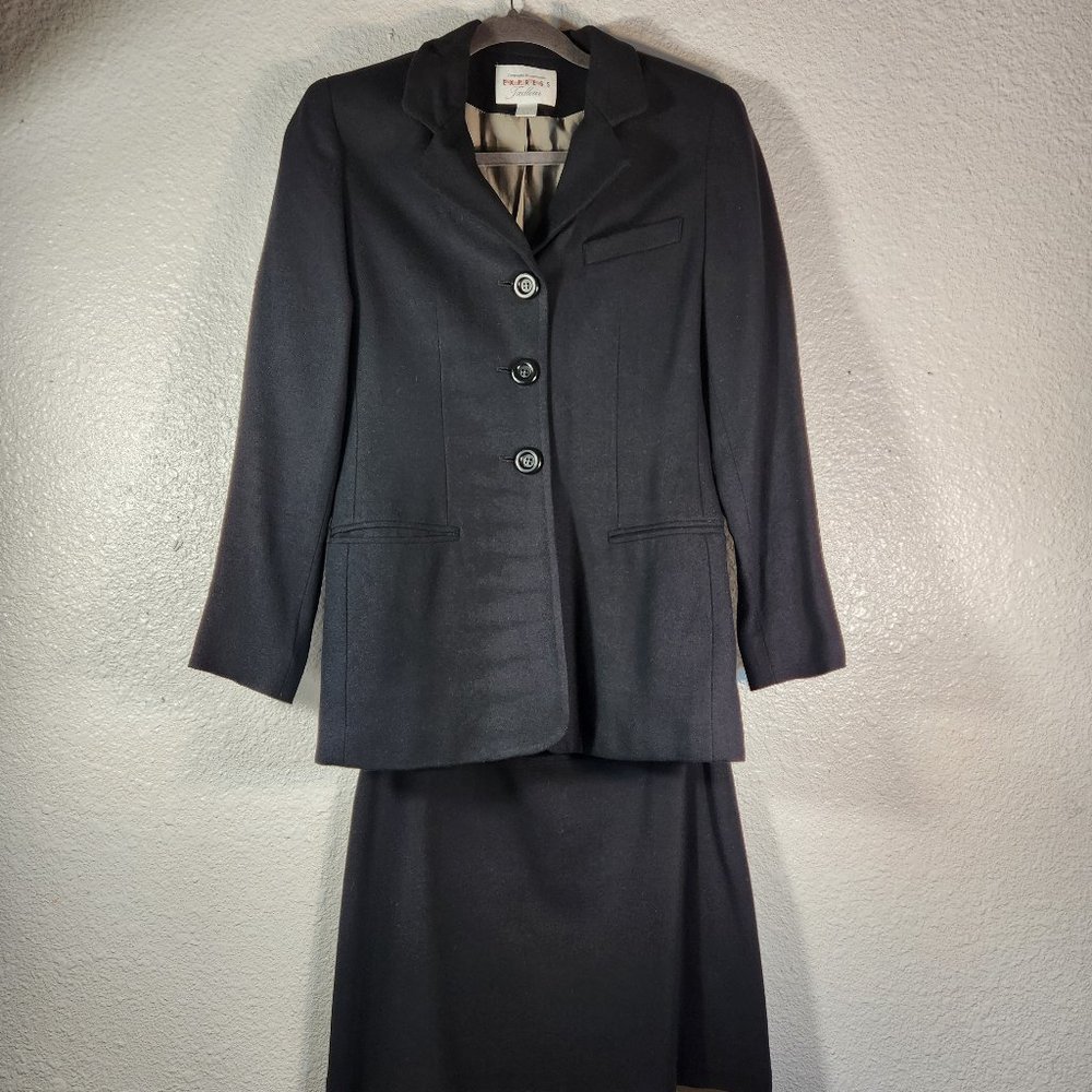 Compagnie Internationale Express Womens Black Jacket & Skirt Petite 7/8 WoolBlnd
